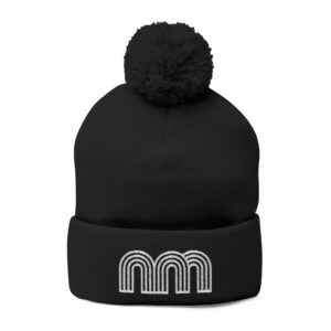 Embroidered Pom-Pom Knit Cap